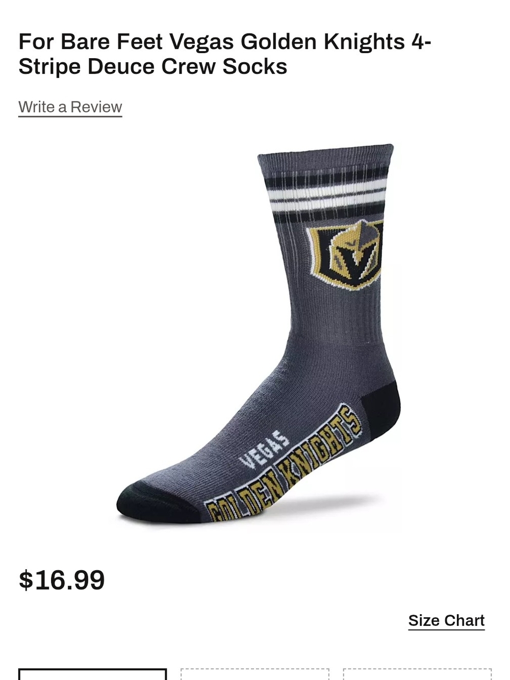 For Bare Feet Vegas Golden Knights Crew Socks